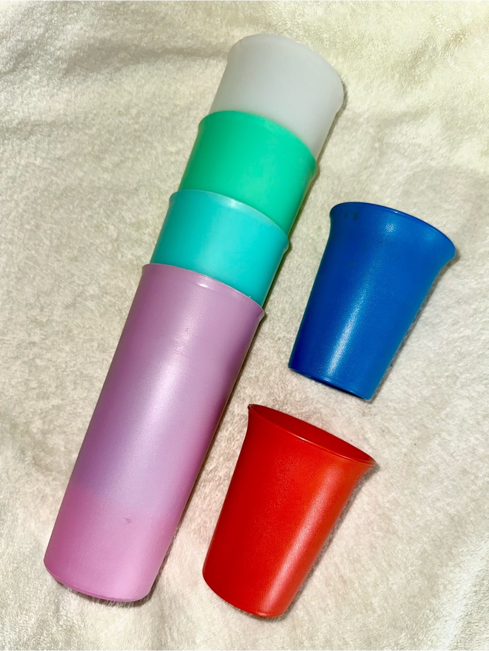 Vintage Tupperware Pastel Tumblers Cups 1970s Stacking Plastic Drinkware 6pc Lot
